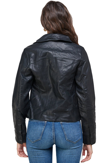 Double Buckle High Neck Leather Jacket